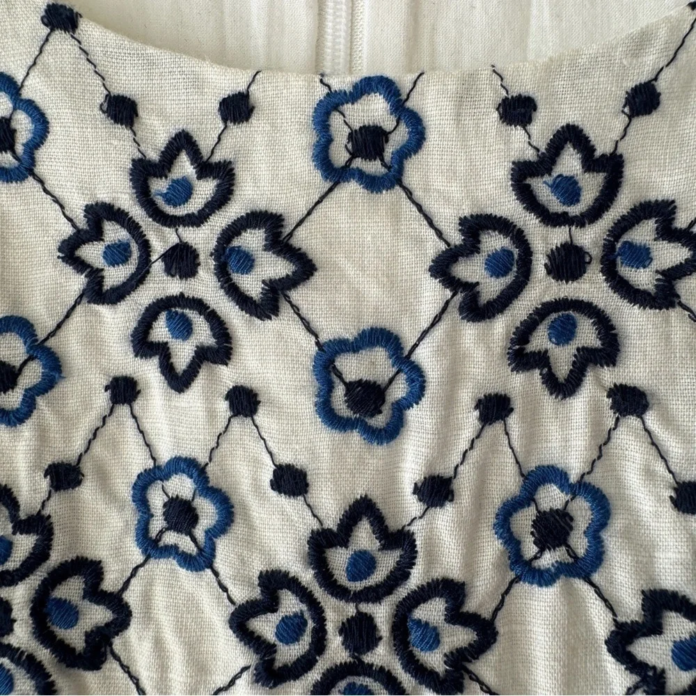 Loft - Linen Blend Embroidered Summer Dress in White & Blue - Picture 5 of 9